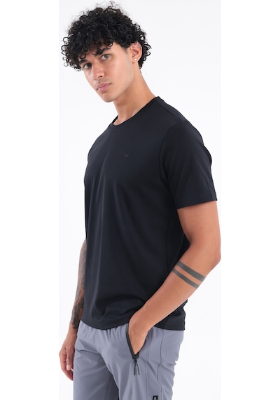 Rowinger Modal İnterlock Kumaş Minimal Logolu Bisiklet Yaka Erkek Spor T-shirt Siyah