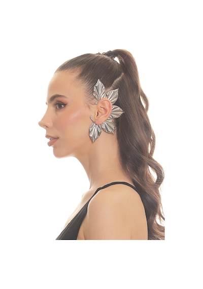 Kadın Gümüş Renk Lak Kaplama Zirkon Taşlı Yaprak Stilizesi Sol Kulak Earcuff&kıkırdak Küpe Çok Renkli