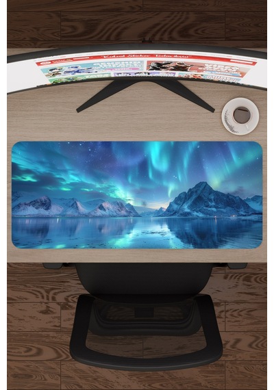 Kuzey Işıkları Kaymaz Dikişli Kauçuk Oyuncu Mousepad V1 - 70x30 Xl Gaming Mouse Pad Fare Altlığı