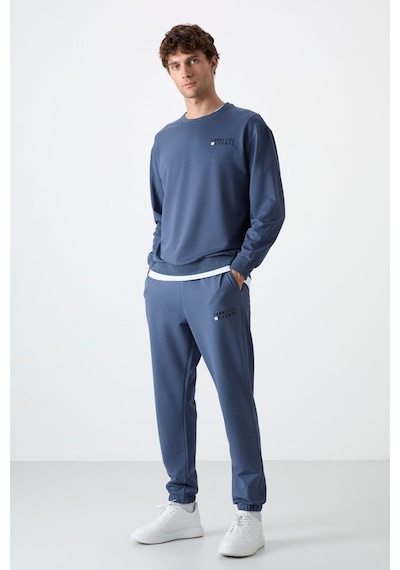 Tommy Life Petrol Casual O Yaka Lastik Paça Pamuklu Erkek Oversize Eşofman Takımı - 85120 Petrol