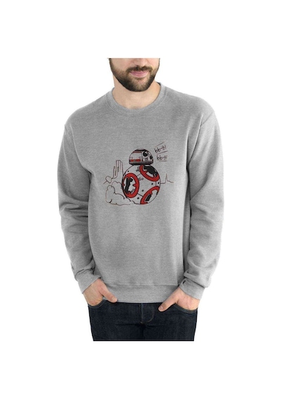 Star Wars Bb 8 Keçeli Baskılı Gri Erkek Örme Sweatshirt