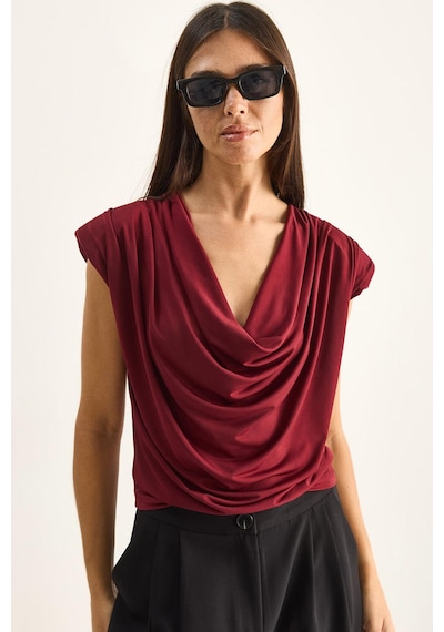 Shade Kadın Vatkalı Degaje Yaka Viskon Bluz 28008 60286179 - Bordo