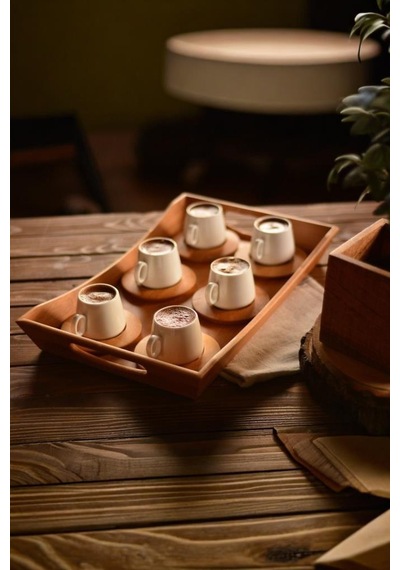 Bambum Ottoman - 6 Kişilik Kahve Fincan Takımı Sade Bambu