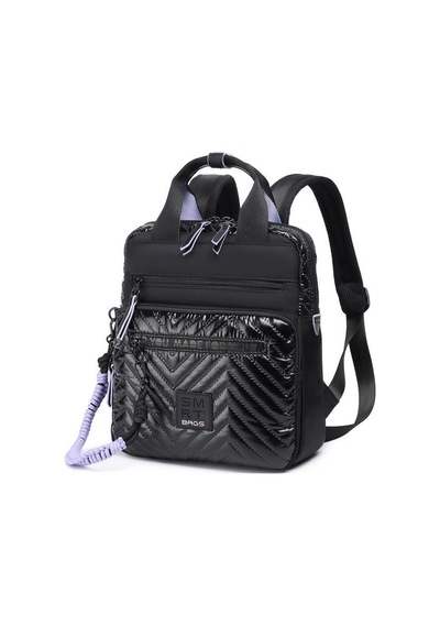 Smart Bags Parlak Kumaş Küçük Boy Askılı Kadın Sırt Çantası 3250 Siyah - Lila