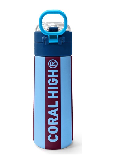 Coral High Kids Bordo Mavi Taraftar Desenli Pipetli Ve Direkt İçim Çelik Termos 500 Ml 31788