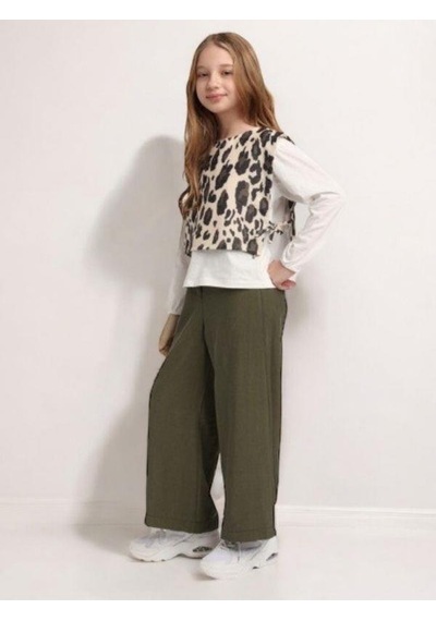 Escabel Kız Çocuk Leopar Bluzlu Pantolon Takım-15591 Haki