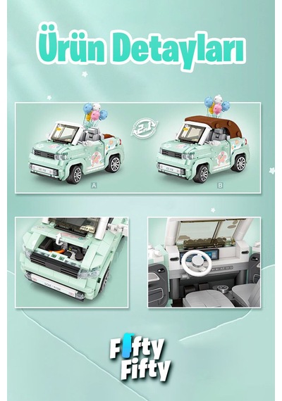 Loz Car Model Serisi Turkuaz Cabrio Araba 779 Parça Oyuncak Yapım Seti Fflz-1132