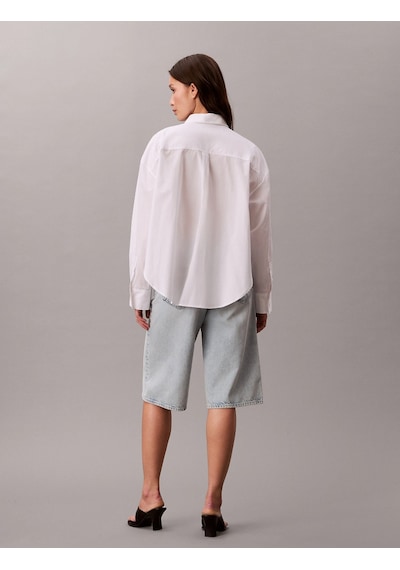 Calvin Klein Pamuklu Poplin Kısa Kesim Dokuma Kadın Beyaz Gömlek Lv047f148g-yaa Beyaz