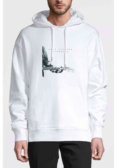 Eric Clapton Slowhand Front Baskılı Beyaz Erkek Kapşonlu Sweat