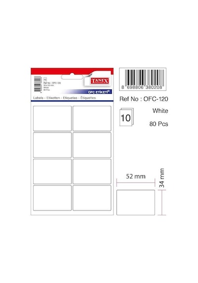 Tanex Etiket Ofc-120 10lu - 2 Paket Beyaz