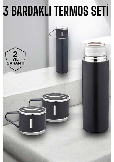 Hubrendy Tekno Paslanmaz Çelik 3 Lü Termos Seti Vakumlu Ve 8 Saat Isı Koruma Diğer