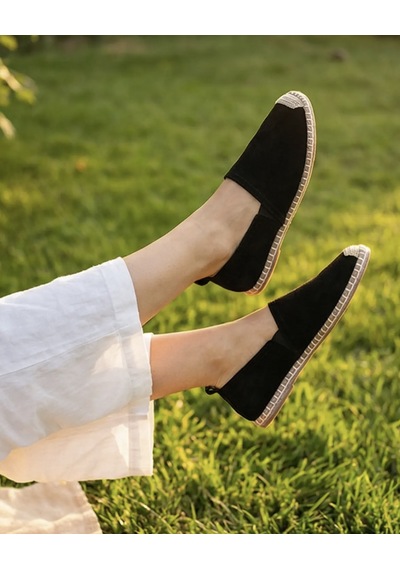 Futsishoes Gardenıa Siyah Süet Dokulu Hakiki Deri Espadril