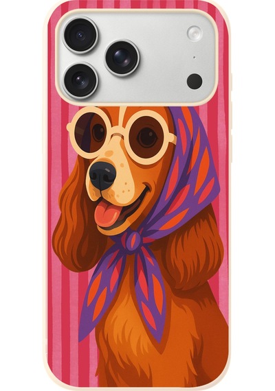 İphone 17 Pro Max Uyumlu Gözlüklü Köpek Baskılı Silikon Kılıf