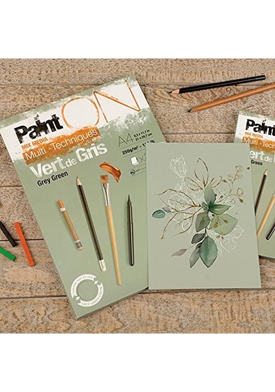 Clairefontaine 975706c - 30 Yaprak Resim Kağıdı İle Yapıştırılmış Resim Defteri Painton 29,7 X 42 Cm 250 G, Yeşil Gri