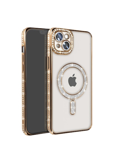 Apple iPhone Uyumlu,  15 Kılıf Joke Simli Magneticsafe Kılıf - Gold
