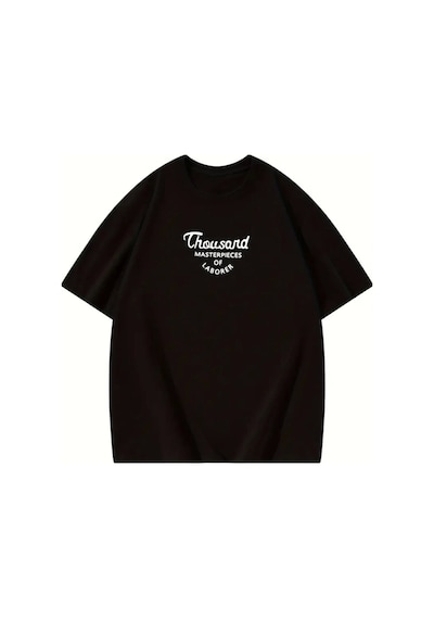 Bet's Thousand Baskılı Oversize Bisiklet Yaka T-shirt - Siyah Siyah
