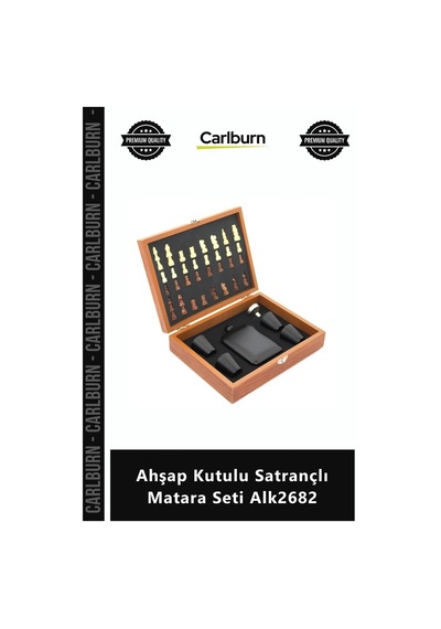 Satranç Hediyelik Paslanmaz Çelik Şık Tasarım Lüks Ahşap Kutulu Satrançlı Matara Seti Çok Renkli