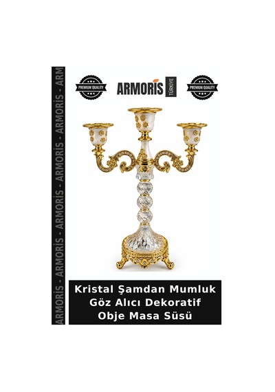 Kristal Şamdan Mumluk Göz Alıcı Dekoratif Obje Masa Süsü Çok Renkli