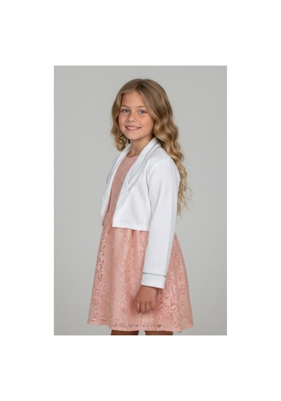 Fesshera Kids Kız Çocuk Dantel Elbise Bolero Ceket Takım 9-12 Yaş Somon