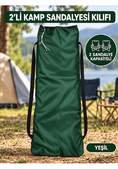 Beylini 2 Sandalye Kapasiteli Lastikli Kamp Sandalyesi Kılıfı Omuz Askılı Piknik Plaj Katlanır Sandalye Taşıma Çantası Paraşüt Kumaş 110 X 50 Cm Yeşil