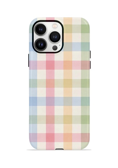Apple iPhone Uyumlu 14 Pro Max Vorian Çift Katmanlı Kılıf Pastel Gingham