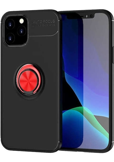 Kilifone - İphone 12 Pro Uyumlu Kılıf Koruyucu Yüzüklü Karbon Ravel Silikon Kapak - Siyah-kırmızı - T14211
