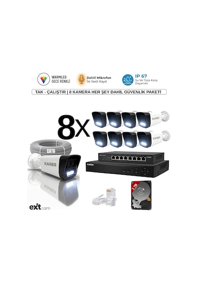 8'li Ip-5mp-poeli-sesli -gece Renkli- Su Geçirmez- Full Hd-1tb-güvenlik Kamera Seti
