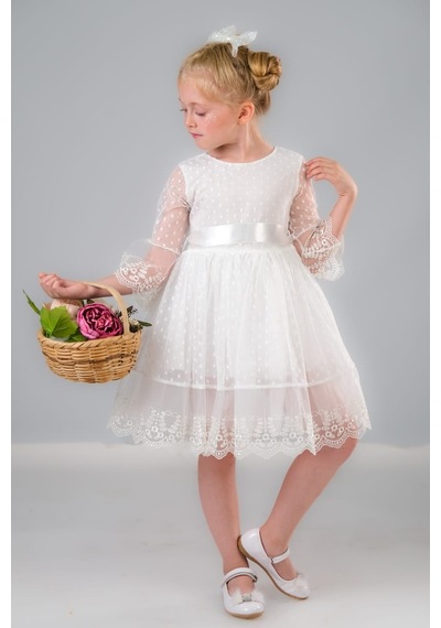 Mnk Baby & Kids Dream Luxury Dantel Kız Çocuk Elbise Mnk0327 Beyaz
