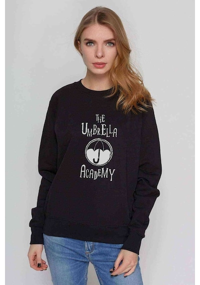 The Umbrella Academy Logo&Yazi Baskılı Siyah Kadın Sweatshirt (534603567)