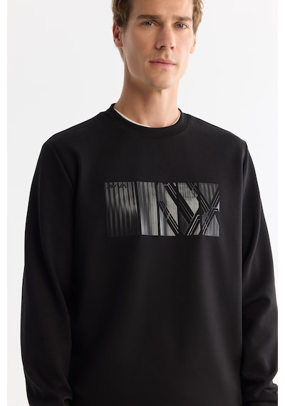 Avva Erkek Siyah Bisiklet Yaka Pamuklu Baskılı Elastan Regular Fit Sweatshirt A42y1215