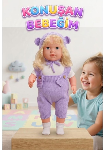 Konuşan Bebeğim 60 Cm Türkçe Konuşan Örgü Tulum Ve Şapkalı Kafası Bacakları Kolları Et Oyuncak Bebek 46900356
