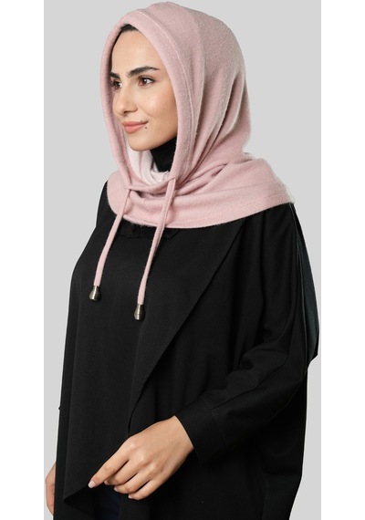Hürrem Bone Pudra Bağcıklı Peluş Salaş Balaklava Boyunluklu Bere Jakar Düz 2328 06 Pudra