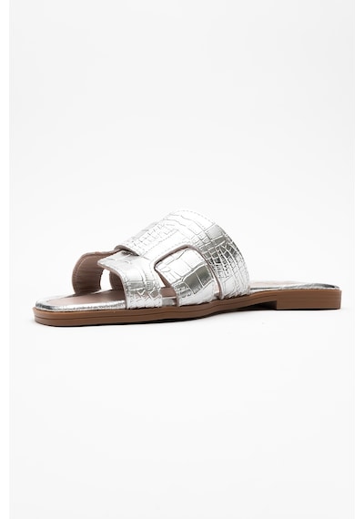 Luvishoes Luvi Shoes Notre Gümüş Baskı Hakiki Deri Kadın Terlik Gümüş