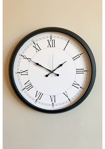 Modern 52 Cm Black & White Roma Rakamlı Metal Duvar Saati Diğer