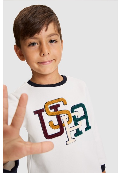 U.S. Polo Assn. Erkek Çocuk Fildişi Renkli Uspa Harf Baskılı Sweatshirt 50329963-vr265 Fıldısı