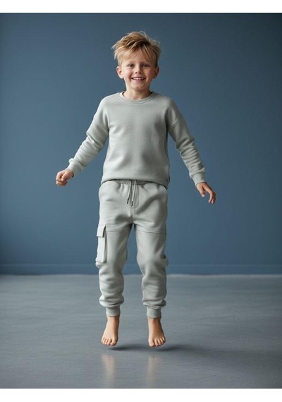 Zekids Erkek Çocuk Beli Paçası Lastikli Kargo Cepli Eşofman Alt-16622 Gri