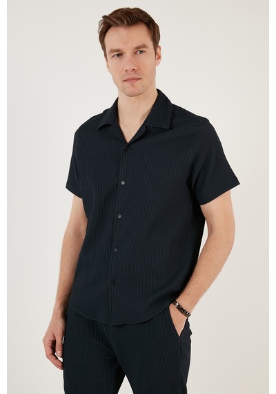 Buratti Apaş Yaka Kısa Kollu Regular Fit Erkek Gömlek Cf24S117842 Lacivert