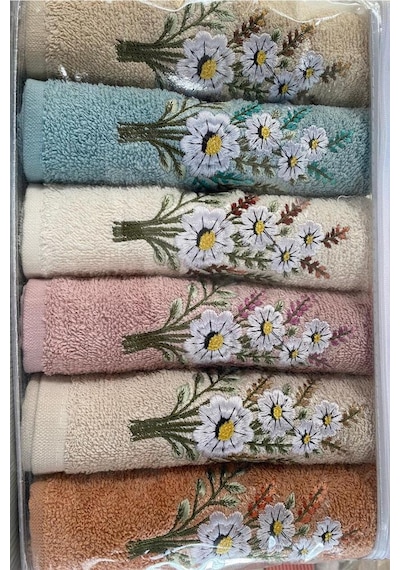 Daisy Flosh Nakışlı 6 Lı El Yüz Havlu Takımı Çok Renkli
