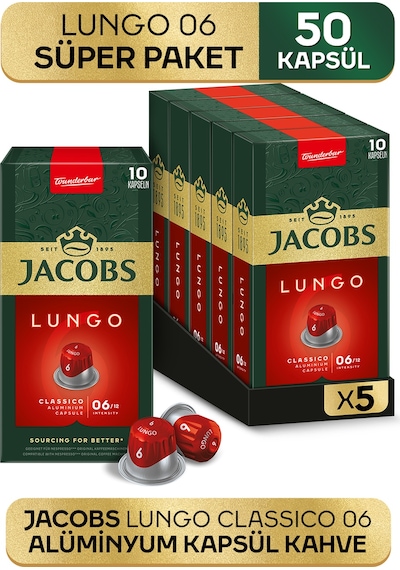 Jacobs Lungo 6 Classic Nespresso Uyumlu Alüminyum Kapsül Kahve 5 x 10'lu