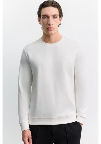 Avva Erkek Ekru Bisiklet Yaka Kolay Ütülenen Regular Fit Sweatshirt B001035