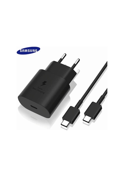 Samsung Uyumlu Ta800 Type-C Hızlı Şarj Aleti Kablo Set 25W Siyah (486518385)