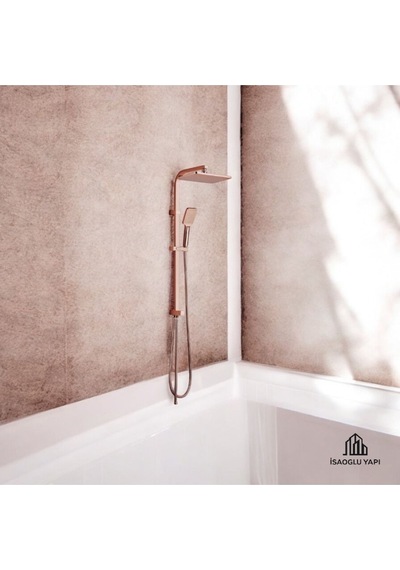 İsaoğlu Yapı Bronz Duş Seti Bakır Banyo Bataryası Dahil Kare Premium Yağmurlama Başlık Bakır