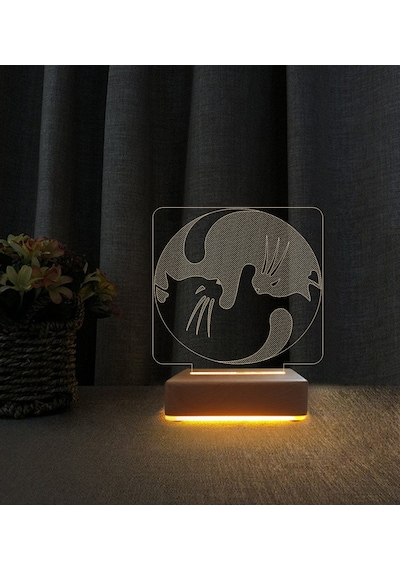 Yin Yang Kedi 3d Led Masa Lambası Doğum Günü Hediyesi Lamba