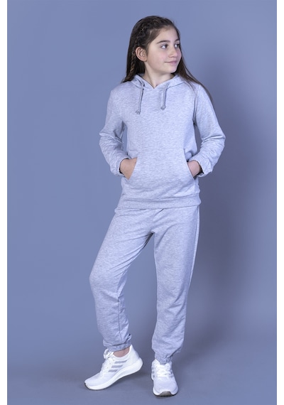 Toontoy Kids Toontoy Kız Çocuk Kapüşonlu Kanguru Cepli Eşofman Takımı Beyaz