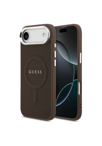 Apple Uyumlu iPhone 17 Air Kılıf Guess Lisanslı M-safeli Klasik Yazı Logolu Pu Deri Kapak Kahverengi Kahverengi