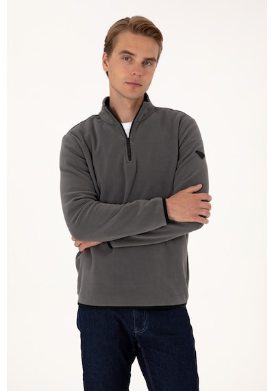 U.S. Polo Assn. Erkek Regular Fit Gri Polar Yarım Fermuarlı Basic Sweatshirt 50313777-VR024