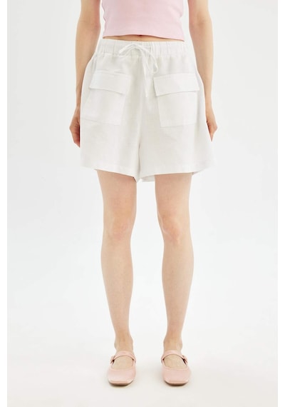 Defacto Coool Relax Fit Normal Bel Kısa Paça Keten Karışımlı Şort D3468AX24HSWT34 Beyaz