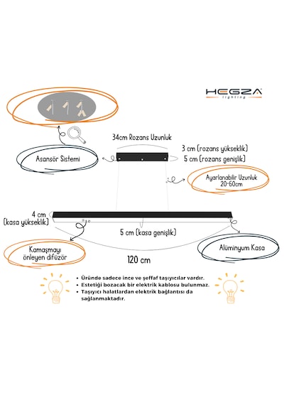 Lineer 120cm Beyaz Kasa,doğal Beyaz Işık Modern Sarkıt Led Avize Beyaz
