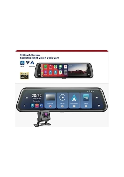 Vtn-410 4k Ips Ekran Tam Dokunmatik 9.66 Dikiz Ayna Araç Içi Kamera 4k Ön 1080p Arka Carplay