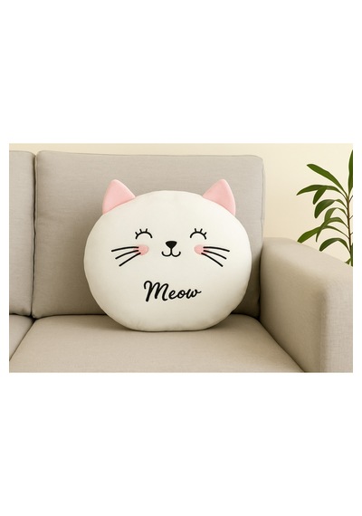 Sevimli Peluş Kedi Yastık 30 Cm Yumuşak Dekoratif Meow Tasarım Yastık Beyaz